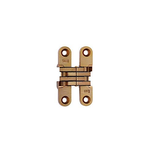 SOSS - 204CUS4 Model #204 Mortise Mount Invisible Hinges with 4 Holes, Zinc, Satin Brass Finish, 2-3/8" Leaf Height, 1/2" Leaf Width, 23/32" Leaf Thickness, 7 x 1-1/4" Screw Size (1 Pair) - Image 1