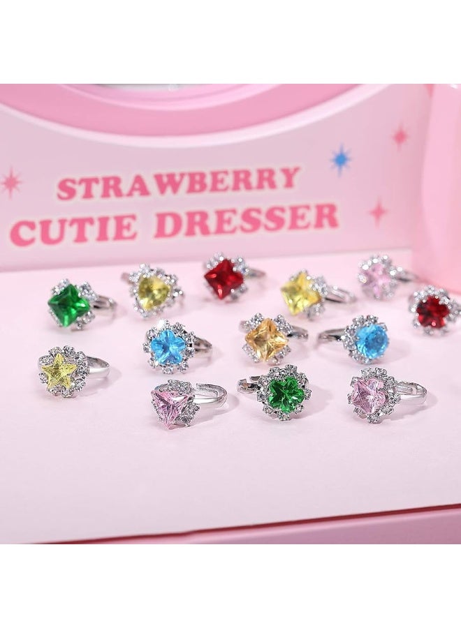 PinkSheep Jewel Rings for Kids 24pc Adjustable No duplication Girl Pretend Play and Dress Up Rings - Image 3