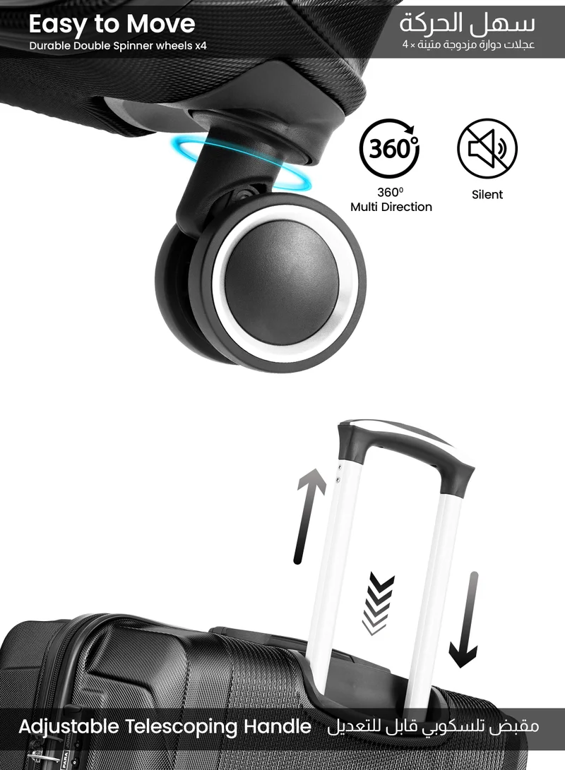 PARAJOHN Cabin Size Lightweigh ABS Hardside Spinner Luggage Trolley -20 Inch | Carrying 10KG 4-Wheel Hardshell Suitcase - Black