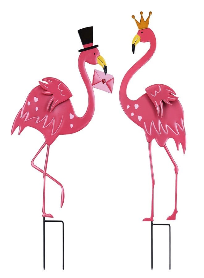 hogardeck Valentines Day Decorations Outdoor, 2 PCs Metal Flamingos Decorative Garden Stakes for Valentines Day Decor, Yard Sign for Home Outside Lawn Porch Anniversary Wedding Party - Image 1