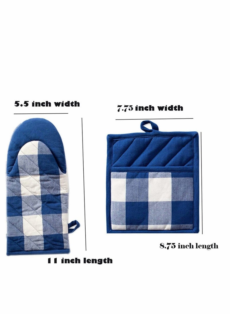 Y&D Cotton Oven Mitts and Pot Holder Sets Heat-Resistant gloves Mats for Cooking Grills Ovens Reusable Glove Suit Suitable Kitchen Restaurant  - Image 2