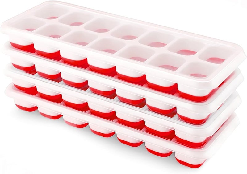 Airabc Ice Cube Trays 4 Pack, Silicone Ice Cube Trays with Removable Lid, Easy-Release Flexible 14-cube Ice Trays, LFGB Certified and BPA Free, Stackable Ice Trays with Covers for Cocktail, Freezer - Image 1