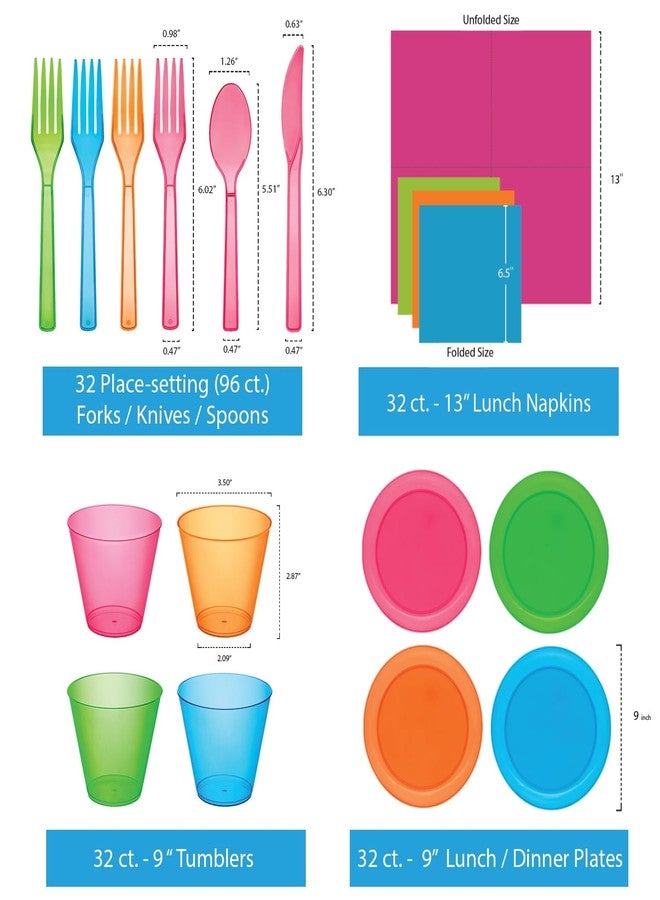 Party Essentials Disposable Plastic Glow-in-the-Dark Party Supplies Dinnerware Decorations, Plate/Cup/Cutlery/Tablecover, 193 Pcs, Assorted Neon - Image 3