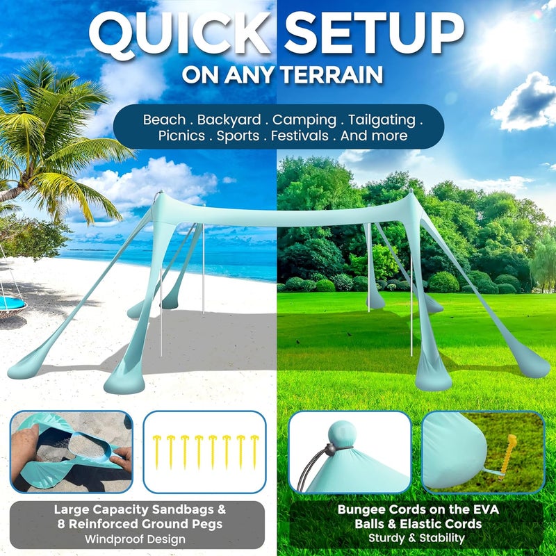 73Hours Beach Canopy Beach Tent Pop Up Shade 10x10ft Sun Shelter UPF50+ with 8 Sandbags-2 Sand Shovel-4 Aluminum Poles-Ground Pegs-Portable Carrying Bag for Outdoor Family Camping Fishing Yard Picnic - Image 3