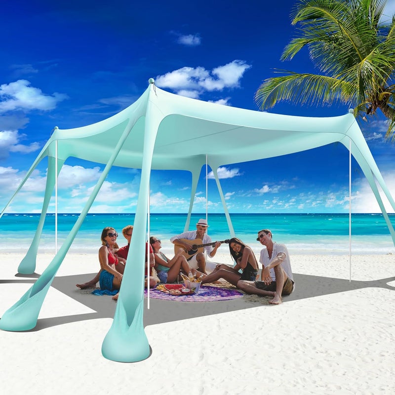 73Hours Beach Canopy Beach Tent Pop Up Shade 10x10ft Sun Shelter UPF50+ with 8 Sandbags-2 Sand Shovel-4 Aluminum Poles-Ground Pegs-Portable Carrying Bag for Outdoor Family Camping Fishing Yard Picnic - Image 1