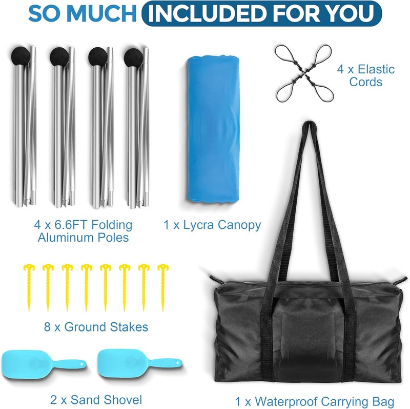 73Hours Beach Canopy Beach Tent Pop Up Shade 10x10ft Sun Shelter UPF50+ with 8 Sandbags-2 Sand Shovel-4 Aluminum Poles-Ground Pegs-Portable Carrying Bag for Outdoor Family Camping Fishing Yard Picnic - Image 5