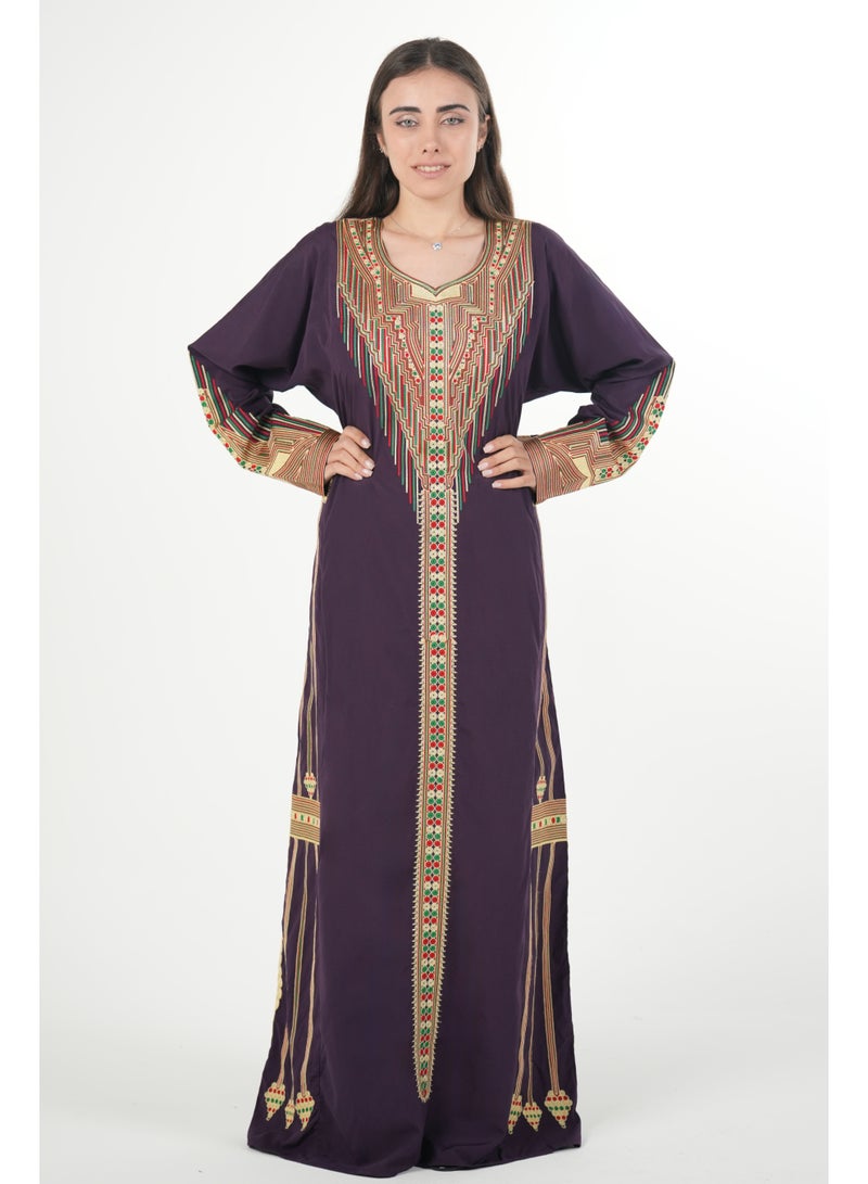 البنت الشرقية جلابية نسائية مطرزة مع حزام على الخصر - Image 1