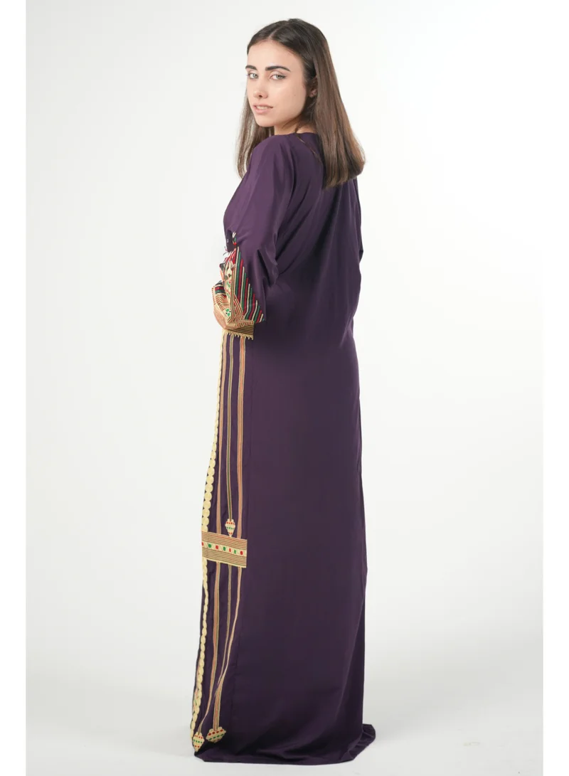 AL BENT AL SHARQIEH Purple printed round neck jalabiya dress for Women | Best Price UAE