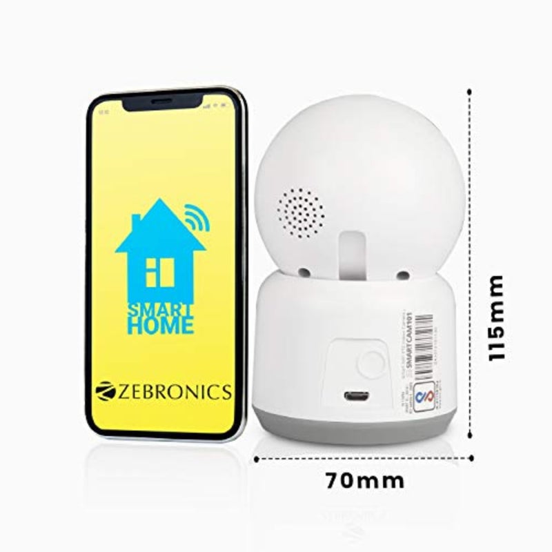 Zeb Smart Cam 101 كاميرا داخلية ذكية WiFi PTZ 1080p، مراقبة عن بعد، تشغيل التوصيل، رؤية ليلية، تتبع الحركة، بطاقة mSD، صوت ثنائي الاتجاه، تعمل مع الهواتف الذكية Android/iOS - Image 2