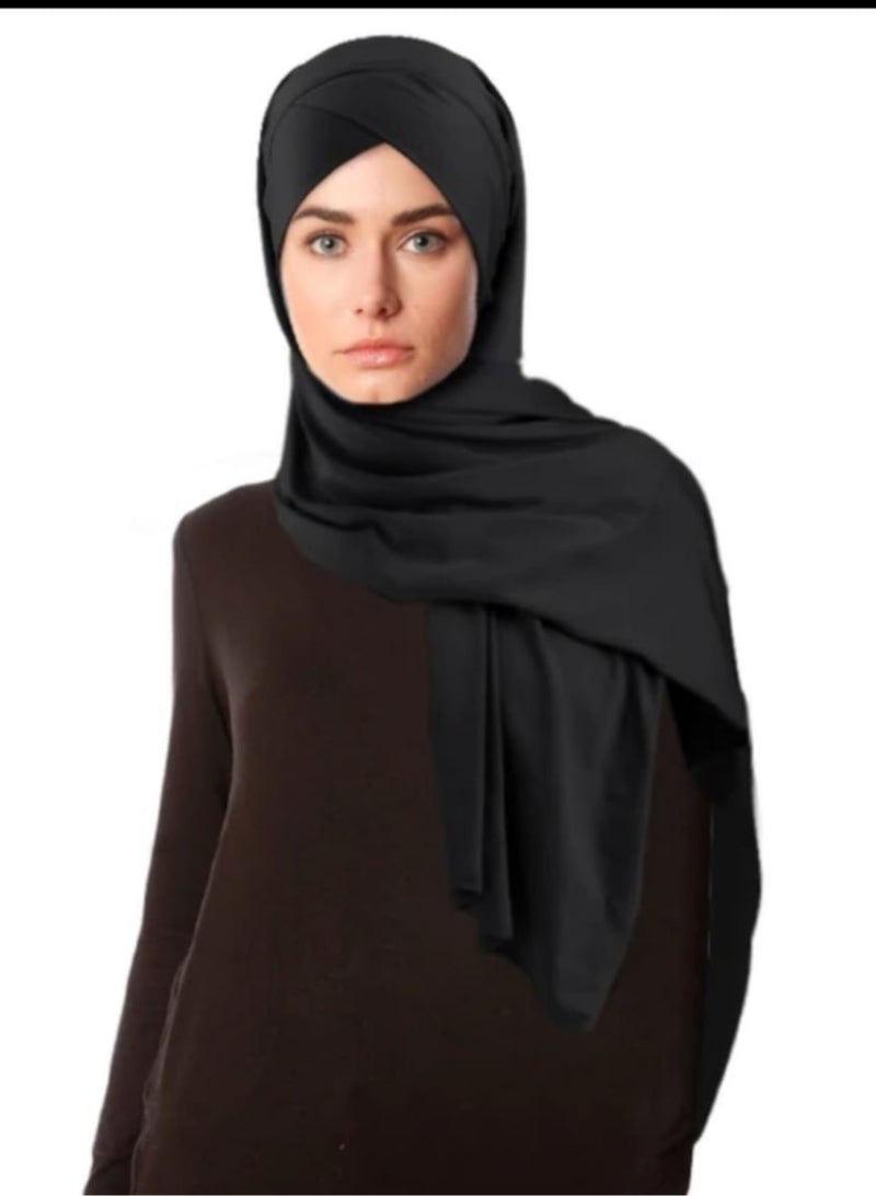 Latest Women's Cross-Tie Hijab Scarf, Islamic Head Cover, Comfortable Long Hijab (Black)  - Image 1