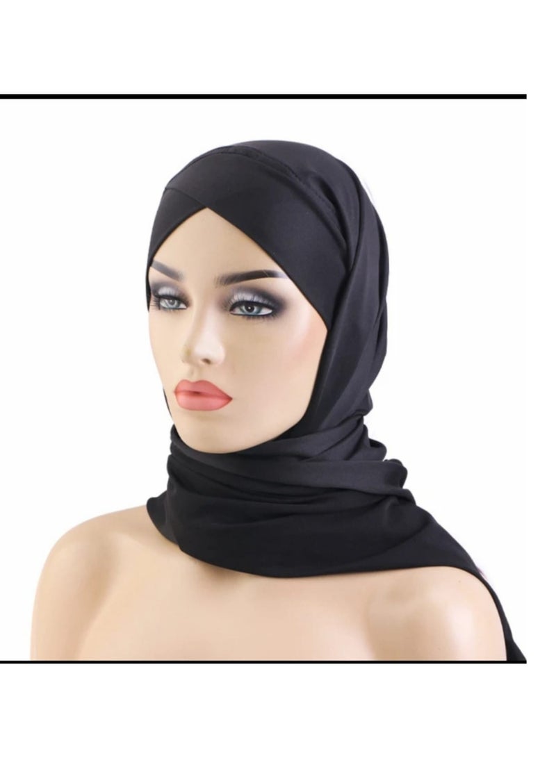 Latest Women's Cross-Tie Hijab Scarf, Islamic Head Cover, Comfortable Long Hijab (Black)  - Image 2