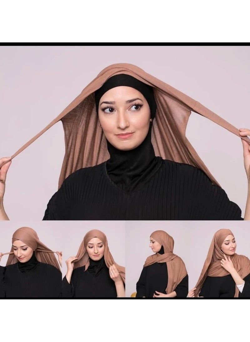 Latest Women's Cross-Tie Hijab Scarf, Islamic Head Cover, Comfortable Long Hijab (Black)  - Image 5