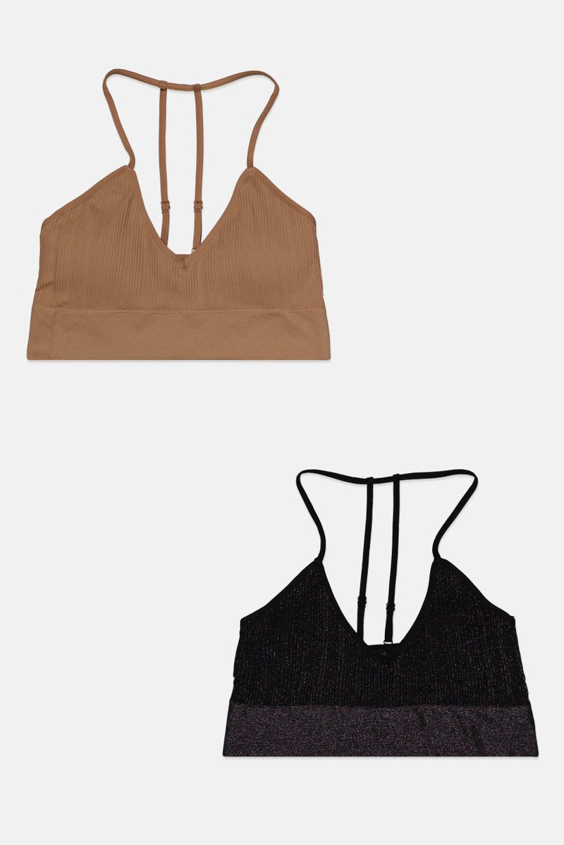 Real Women 2 Pieces Padded Metallic Bra, Black - Image 1