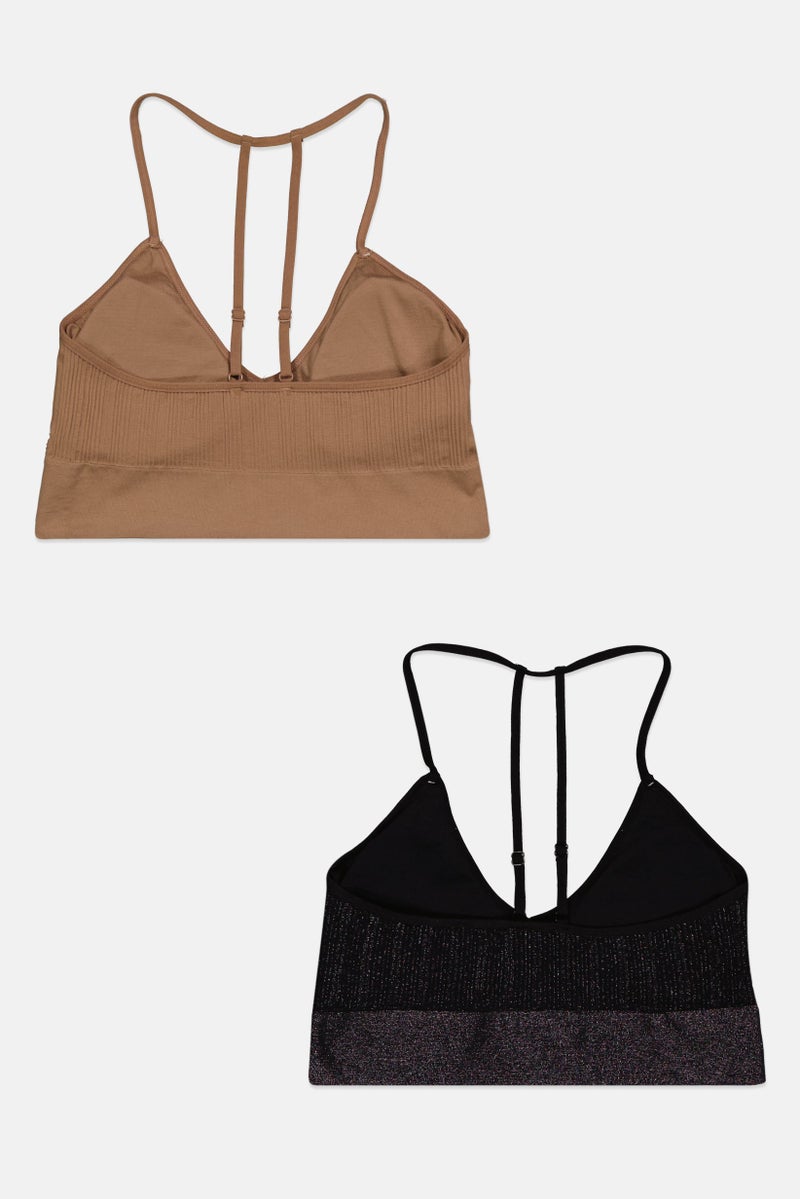 Real Women 2 Pieces Padded Metallic Bra, Black - Image 2