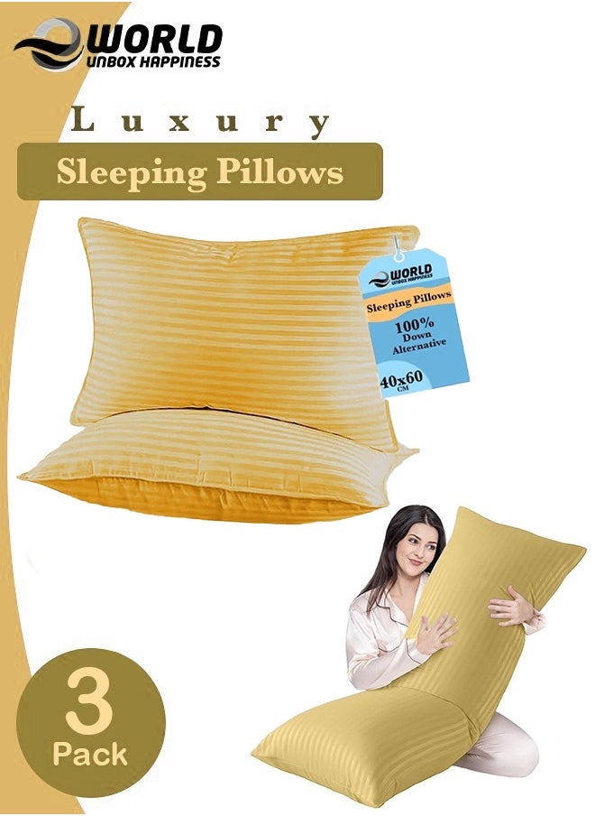 Eworld 3-piece Bedding Set Includes 2 Premium Bed Pillows & 1 Full-Body Pillow for Adults, Breathable & Ideal for Side Sleepers with Polyester Filling & Soft Cotton Cover, Available in Multiple Colors  - Image 1