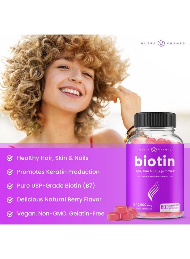 NutraChamps NutraChamps (2 Pack) Biotin Gummies 10,000mcg [High Potency] for Healthy Hair, Skin & Nails for Adults & Kids - 5000mcg in Each Gummy Vitamin - Vegan, Non-GMO, Pectin-Based Hair Health Supplement - Image 3