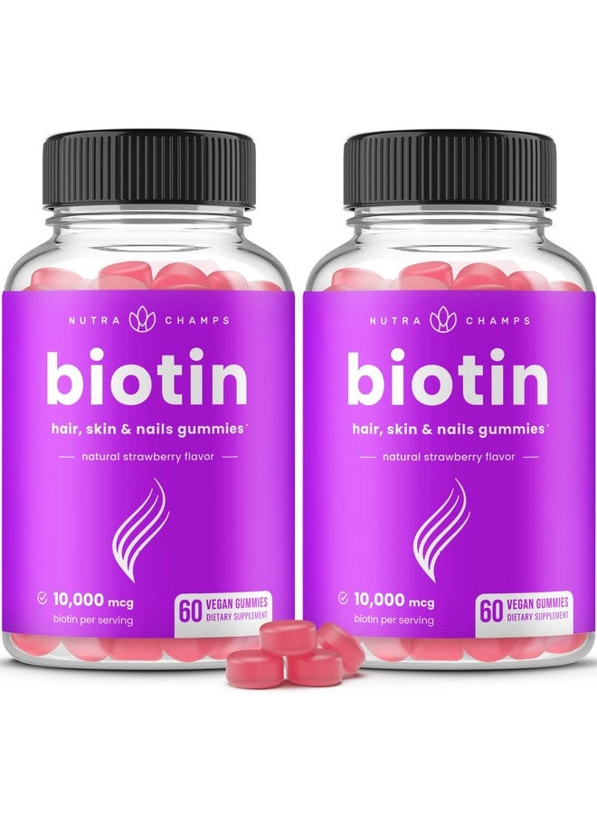 NutraChamps NutraChamps (2 Pack) Biotin Gummies 10,000mcg [High Potency] for Healthy Hair, Skin & Nails for Adults & Kids - 5000mcg in Each Gummy Vitamin - Vegan, Non-GMO, Pectin-Based Hair Health Supplement - Image 1