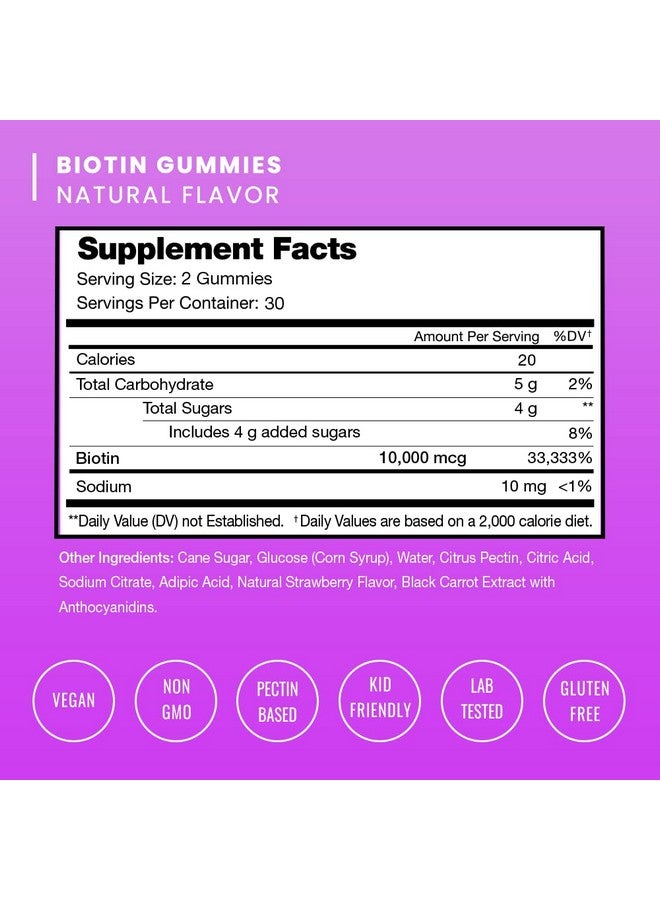 NutraChamps NutraChamps (2 Pack) Biotin Gummies 10,000mcg [High Potency] for Healthy Hair, Skin & Nails for Adults & Kids - 5000mcg in Each Gummy Vitamin - Vegan, Non-GMO, Pectin-Based Hair Health Supplement - Image 2
