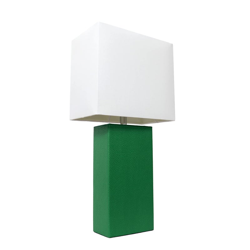Elegant Designs LT1025-GRN Modern Genuine Leather Table Lamp with White Fabric Shade, Green (Pack of 1) - Image 1