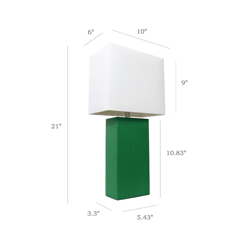 Elegant Designs LT1025-GRN Modern Genuine Leather Table Lamp with White Fabric Shade, Green (Pack of 1) - Image 3