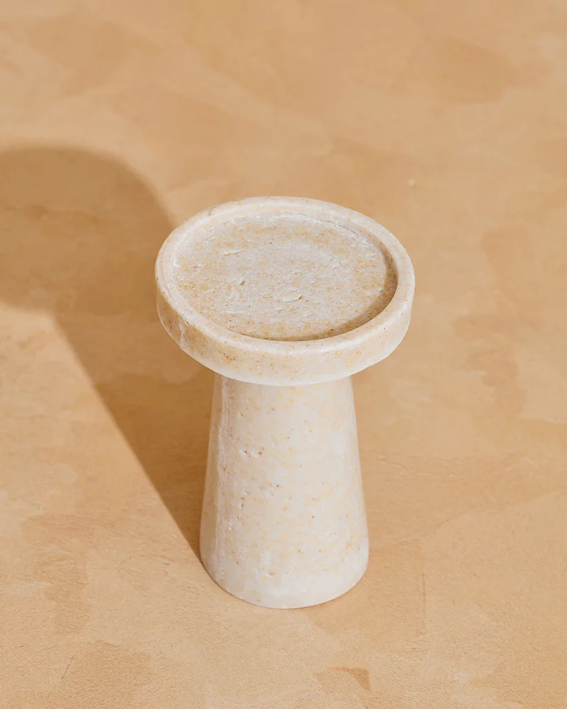 REDTAG Beige Textured Polyresin Pillar Candle Holder Small 12.8x9cm
