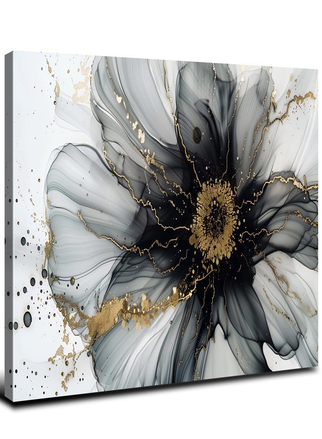 AREBOLO Black and White Abstract Wall Art Flower Wall Decor for Bathroom Living Room, Modern Marble Picture Canvas Prints Painting Minimalist Watercolor Fluid Textured Poster Artwork Home Decorations 12x16” - Image 1