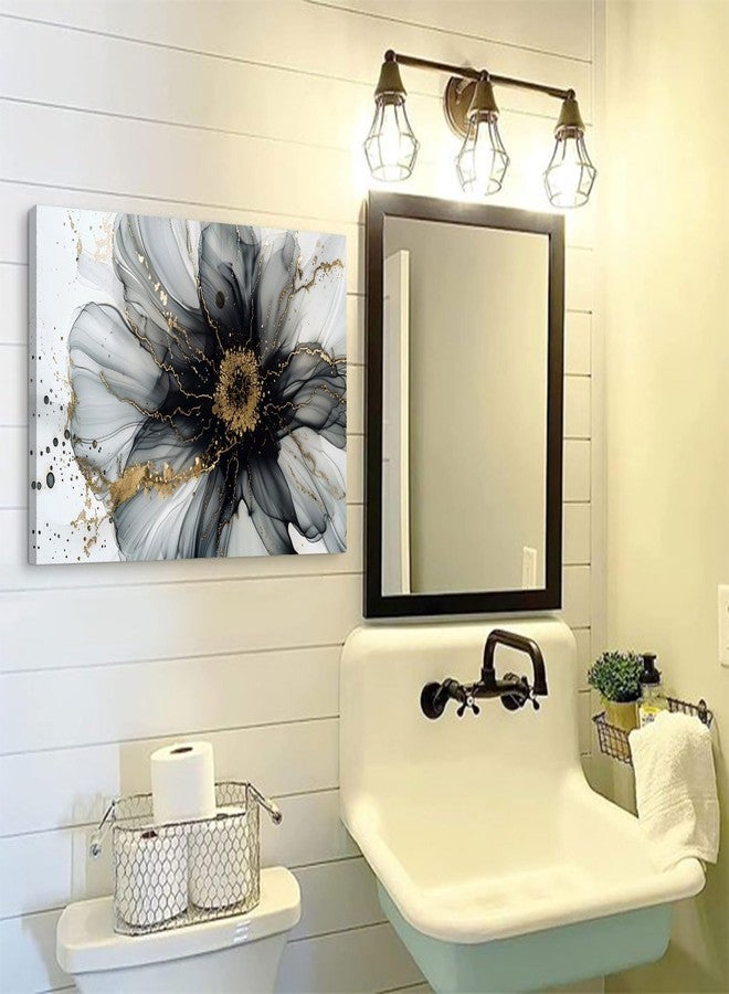 AREBOLO Black and White Abstract Wall Art Flower Wall Decor for Bathroom Living Room, Modern Marble Picture Canvas Prints Painting Minimalist Watercolor Fluid Textured Poster Artwork Home Decorations 12x16” - Image 3