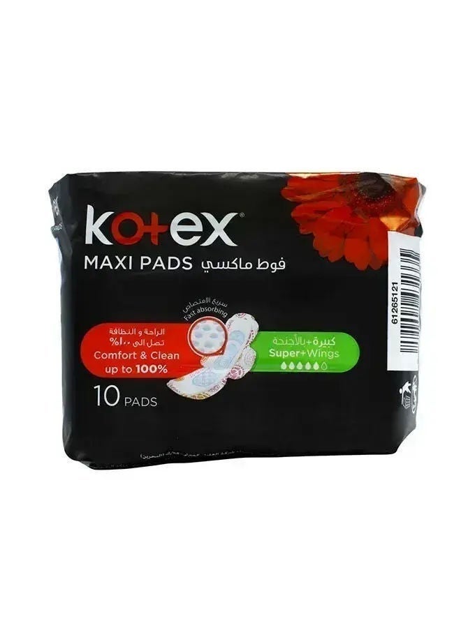 Kotex Maxi Super Sanitary Pads With Wings, 10 Pcs
