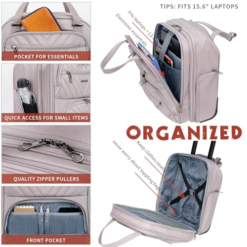 KROSER Carry On Underseat Multi-functional, 16-inch Underseater Lightweight Overnight Suitcase for Women, Dusty Pink - Image 4