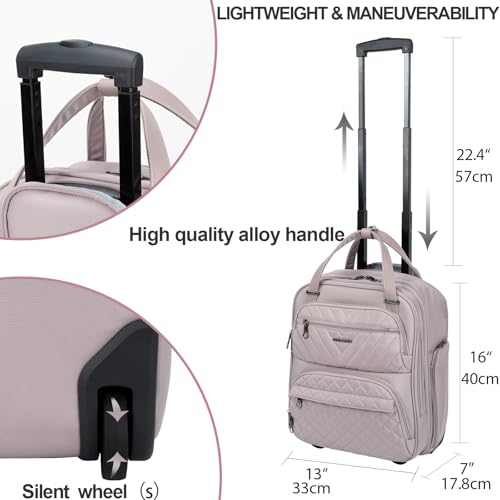 KROSER Carry On Underseat Multi-functional, 16-inch Underseater Lightweight Overnight Suitcase for Women, Dusty Pink - Image 3