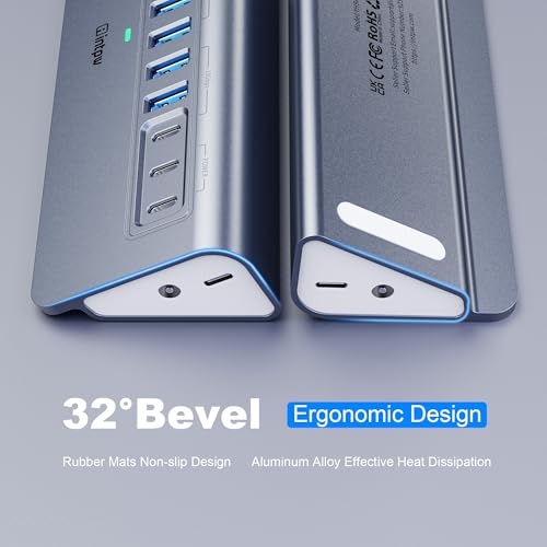 intpw Powered USB Hub 10Gbps, intpw YH9AC 12-Port USB Splitter with USB A/USB C 3.2, 7 USB 3.0, 2 PD 45W Charging Ports, 65W Power Adapter + 3.3FT Cable, Aluminum USB Extender Hub for Laptop/PC/iPhone 16/15 - Image 5