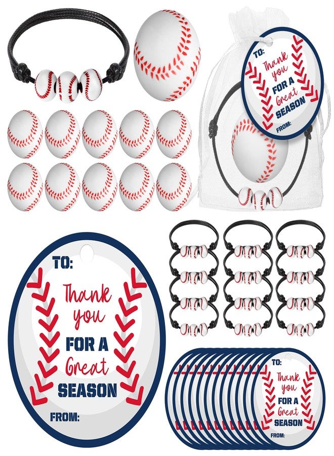 Hotop 12 Set Baseball Team Gifts Season Mini Stress Balls Bracelets with Thank You Cards Motivational Graduation Party Favors - Image 1