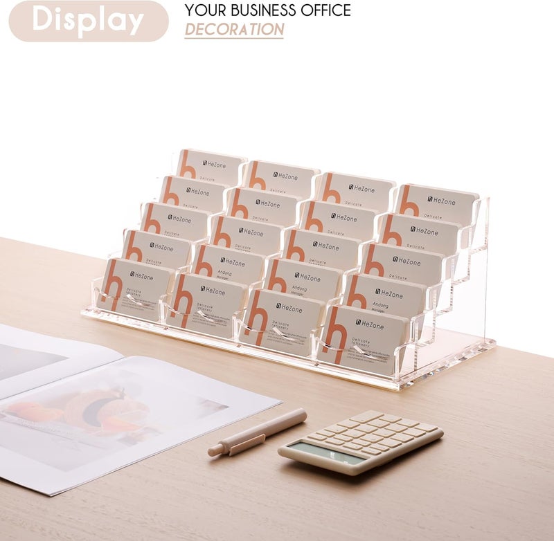 HeZone Business Card Holder for Desk Multiple Cards Display Stand Rack for Women and Men Clear Acrylic Card Organizer 20 Slot 5 Tier Large Capacity-Holds 1000 Cards -1 Pack (20 Cell H) - Image 5