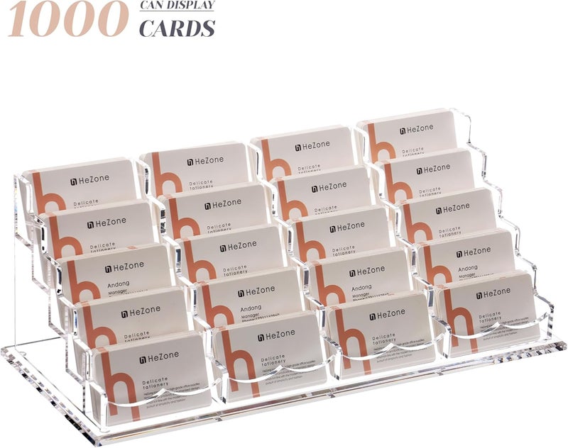 HeZone Business Card Holder for Desk Multiple Cards Display Stand Rack for Women and Men Clear Acrylic Card Organizer 20 Slot 5 Tier Large Capacity-Holds 1000 Cards -1 Pack (20 Cell H) - Image 2