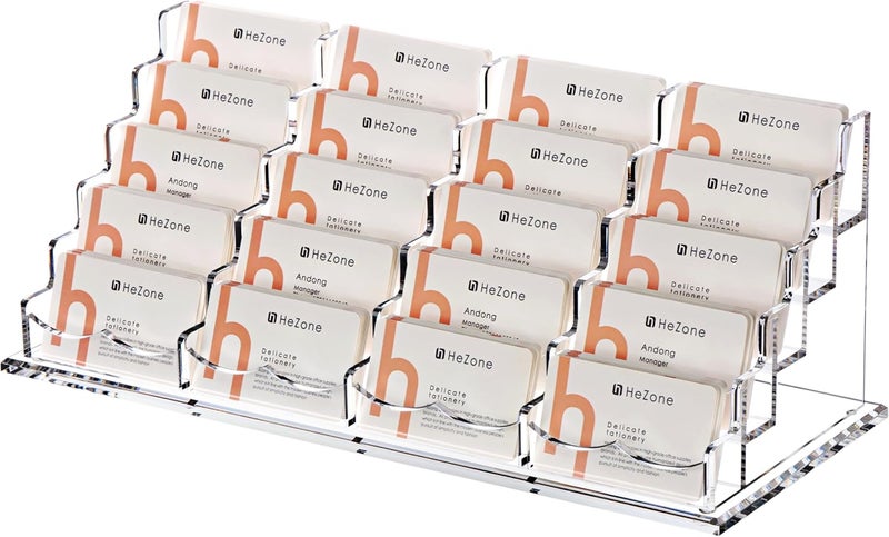 HeZone Business Card Holder for Desk Multiple Cards Display Stand Rack for Women and Men Clear Acrylic Card Organizer 20 Slot 5 Tier Large Capacity-Holds 1000 Cards -1 Pack (20 Cell H) - Image 1