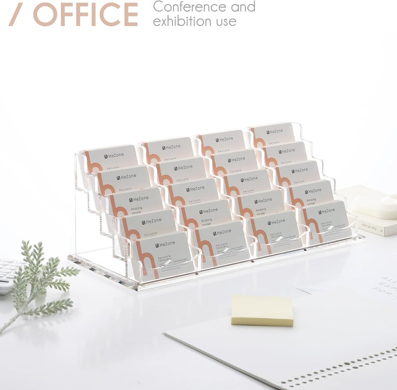 HeZone Business Card Holder for Desk Multiple Cards Display Stand Rack for Women and Men Clear Acrylic Card Organizer 20 Slot 5 Tier Large Capacity-Holds 1000 Cards -1 Pack (20 Cell H) - Image 4
