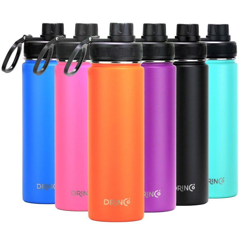 DRINCO Stainless Steel Water Bottle Spout Lid Vacuum Insulated Double Wall Water Bottle Wide Mouth (40oz 32oz 22oz 18oz 14oz) Leak Proof Keep Cold Sport Camping Hiking (22 oz  22oz Orange)