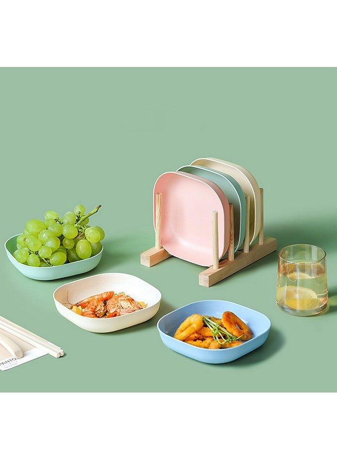 wolpin Square Plastic Dinner Plate Set (Set of 10 Pcs) Colorful Snacks Plate/Breakfast Plate with Stand - Image 4