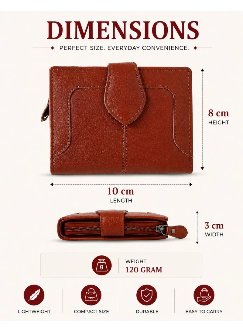 TEAKWOOD red Teakwood Genuine Leather Bi-Fold Wallet for Women | Red Wallet | Button Closure | 2 Main Compartments | 7 Card Slots | 1 ID Window | 2 Slip Pockets | Zip Coin Pocket | Premium Lightweight Durable Wallet for Women | Best Price UAE