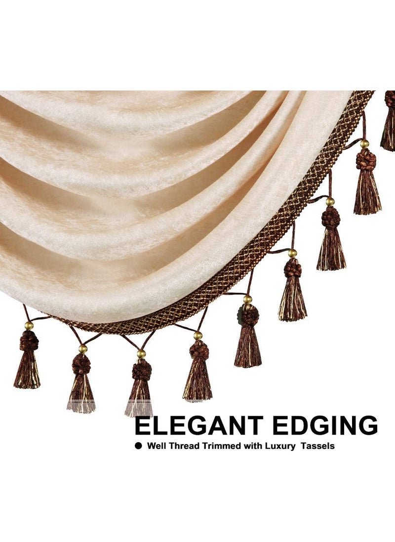 ELKCA ELKCA Thick Chenille Waterfall Swag Valances for Living Room Beige Valance Curtains for KitchenPack of 2 Beige 30 W x 22 L  - Image 3