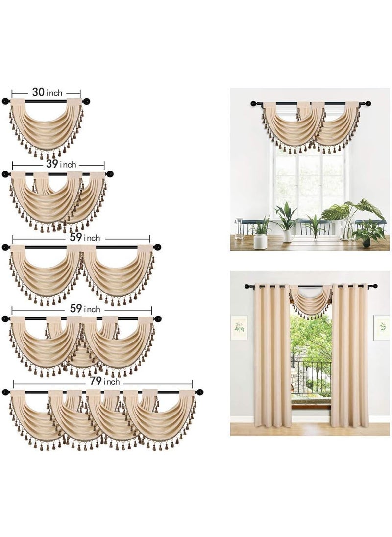 ELKCA ELKCA Thick Chenille Waterfall Swag Valances for Living Room Beige Valance Curtains for KitchenPack of 2 Beige 30 W x 22 L  - Image 5