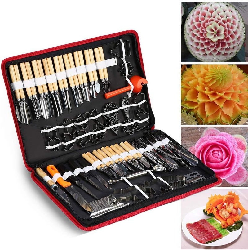 ciciglow 80PCS Portable Vegetable Fruit Food Peeling Culinary Kitchen Carving Set Vegetable Garnishing Tool for Caterer or Carving Hobbyists - Image 1