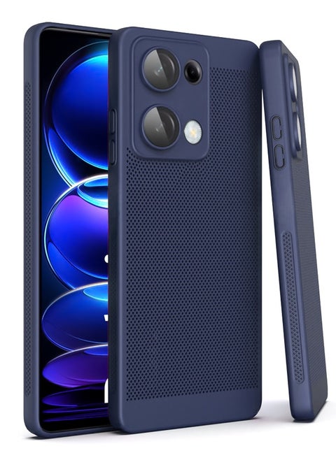 Heat Dissipation Case with Built in Camera Lens Protector Slim Fit Breathable Cooling Anti Fingerprint Hard PC Back Shockproof Cover For Xiaomi Redmi Note 13 Pro 5G (Blue)