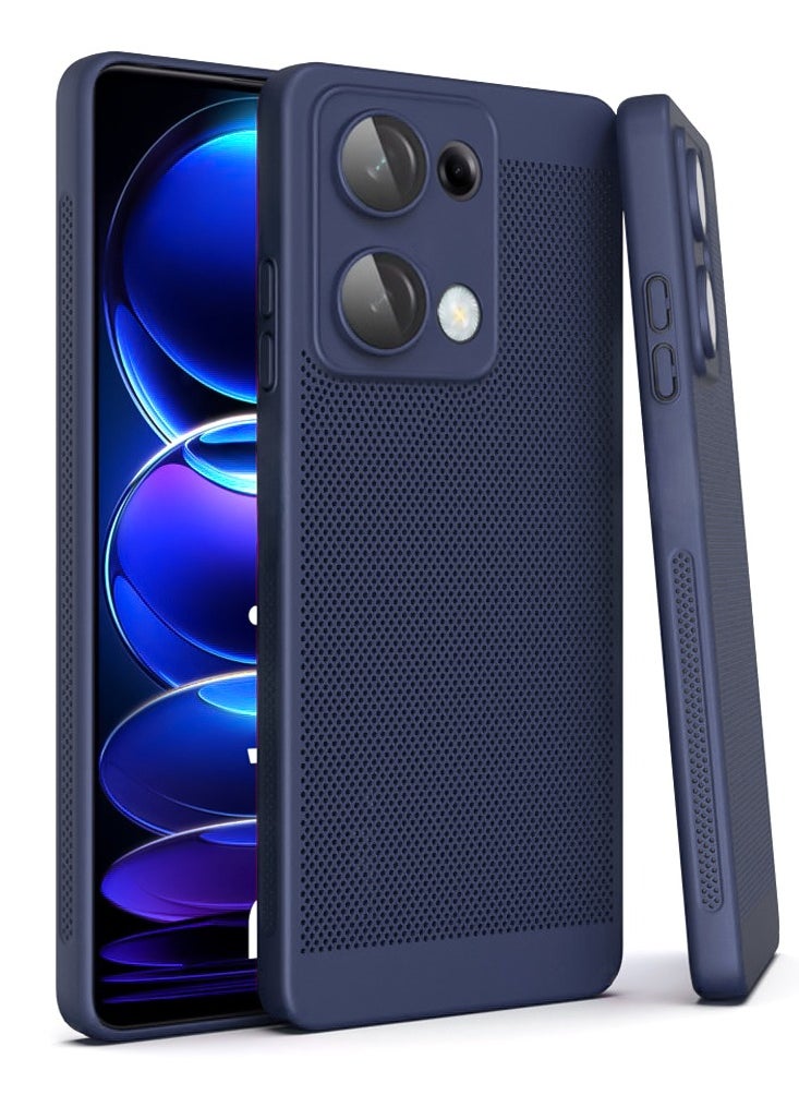 Generic - Heat Dissipation Case with Built in Camera Lens Protector Slim Fit Breathable Cooling Anti Fingerprint Hard PC Back Shockproof Cover For Xiaomi Redmi Note 13 Pro 5G (Blue) - Image 1