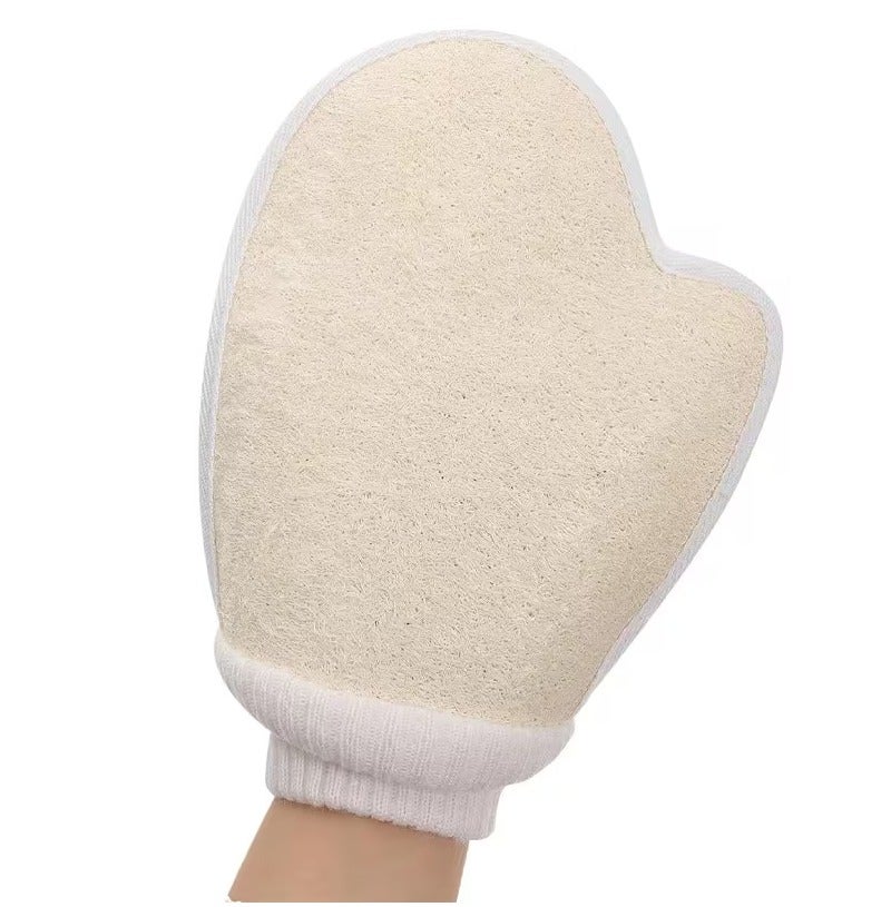 MOMENT Natural Loofah Exfoliating Body Scrubber, Bath Loofa Scrub Exfoliator Mitten Glove Shower Luffa Sponge Pad for Men Women Elderly (1 Pcs, Double-Sided) - Image 1