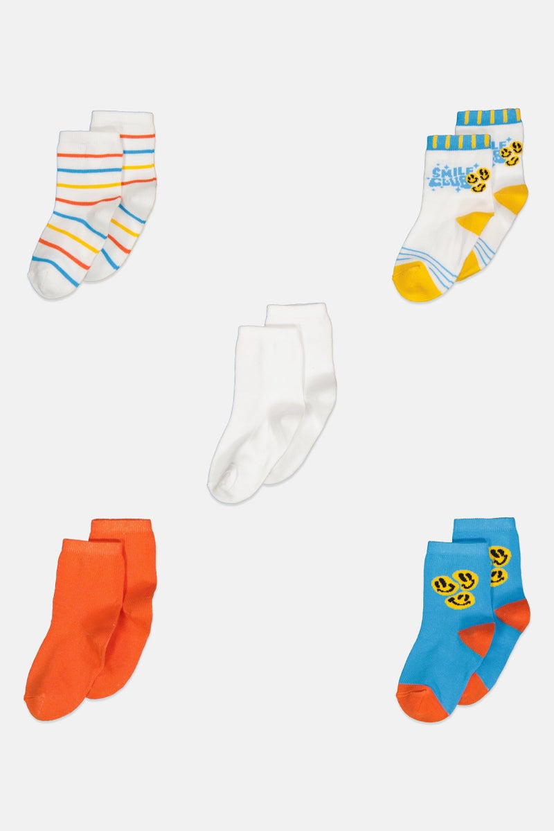 RBX Kids Boy 5 Pairs Printed Socks, White/Orange/Blue  - Image 1