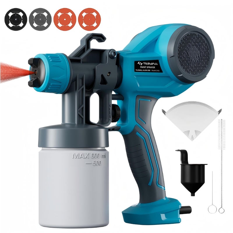Tilswall Paint Sprayer, Lightweight HVLP Spray Gun, High Power Electric Spray Paint Gun, 4 Nozzles & 3 Patterns, Easy to Clean Paint Sprayer for House Painting, Cabinets, Furniture, Fence, Walls, DIY - Image 1