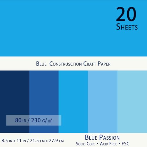 WEKOOSE Blues Cardstock Art Paper 20 Sheets 12 x 12 Craft Cover Stock Stash Pack- Assorted Colored Scrapbook 80lb Card Stock for Construction Crafts, Embossing, Quilling, Cardmaking - Image 3