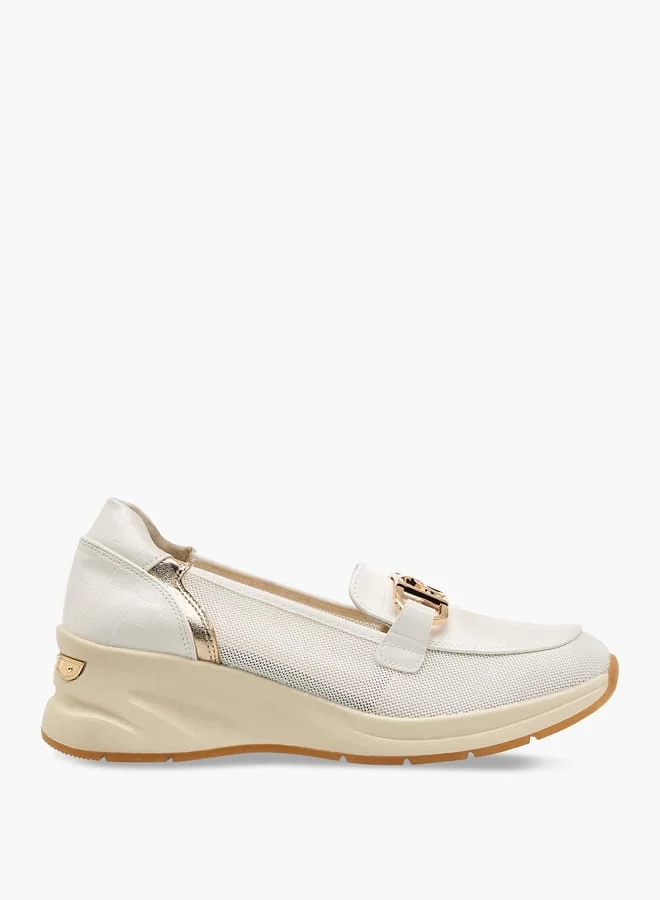Women Panelled Slip-On Loafers with Metal Accent