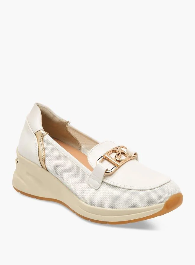 Women Panelled Slip-On Loafers with Metal Accent